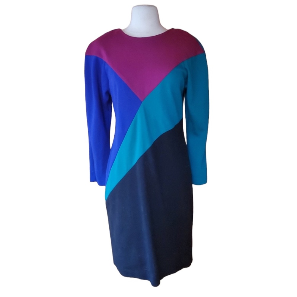 1980s Especially Yours Geometric, Multi-Color Dres